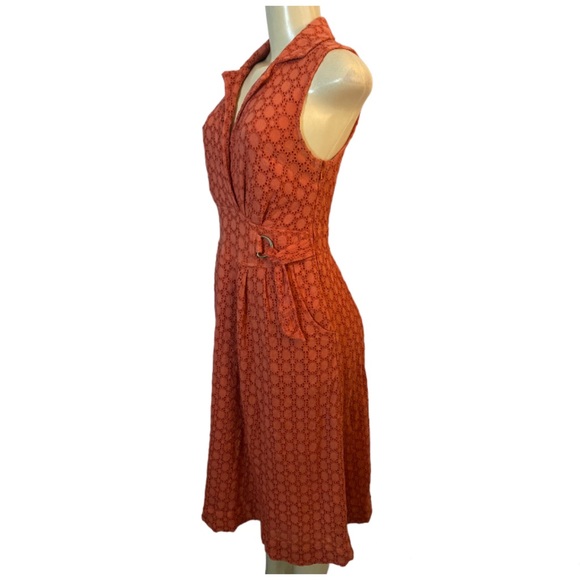 ANTHROPOLOGIE Burnt Orange Eyelet Fit & Flare Sleeveless Dress With Pock… - Picture 4 of 9